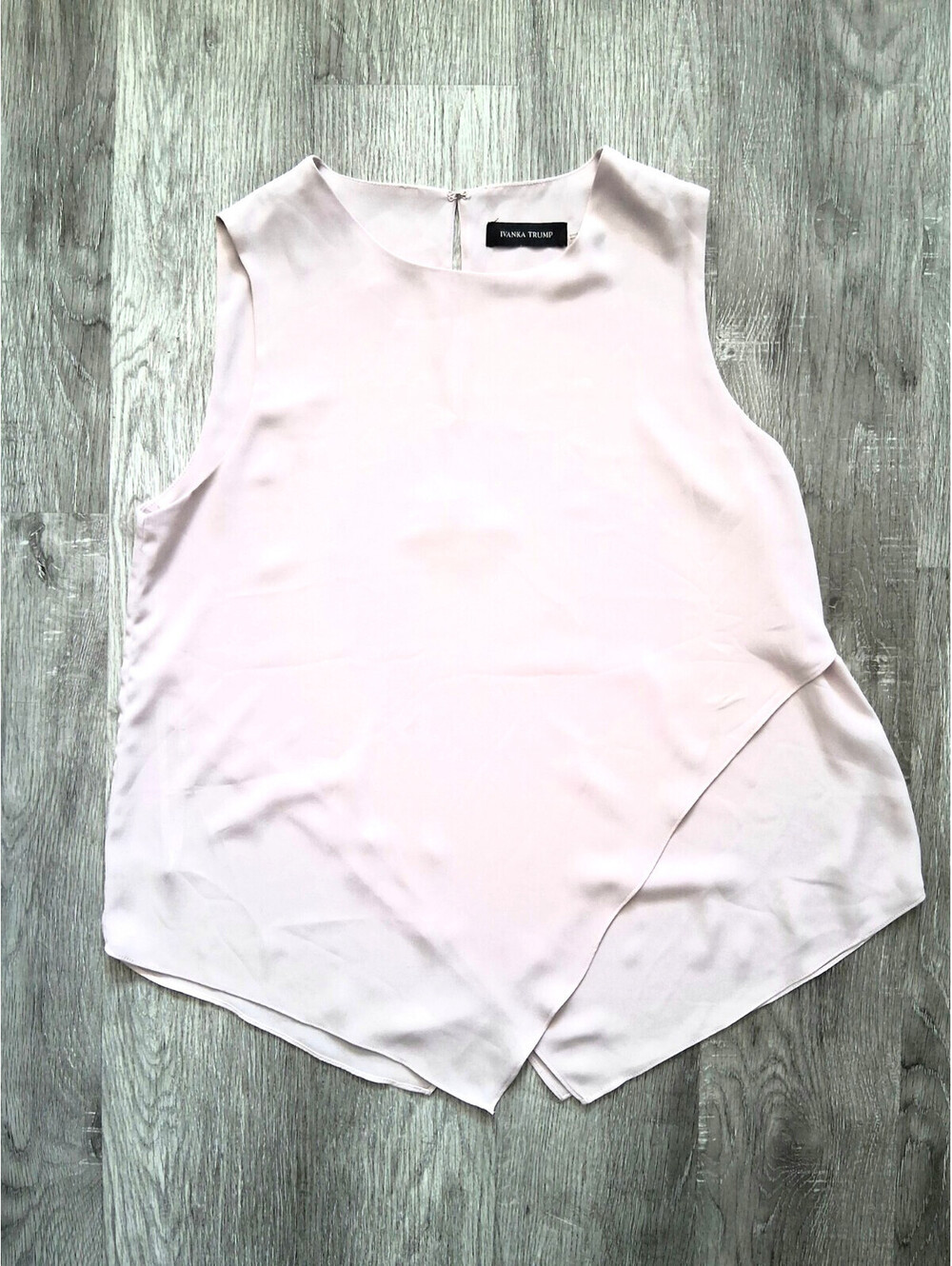 Ivanka Trump Sz 8, Pale Pink Sleeveless Asymmetric Layered Hem Semi-Sheer Blouse